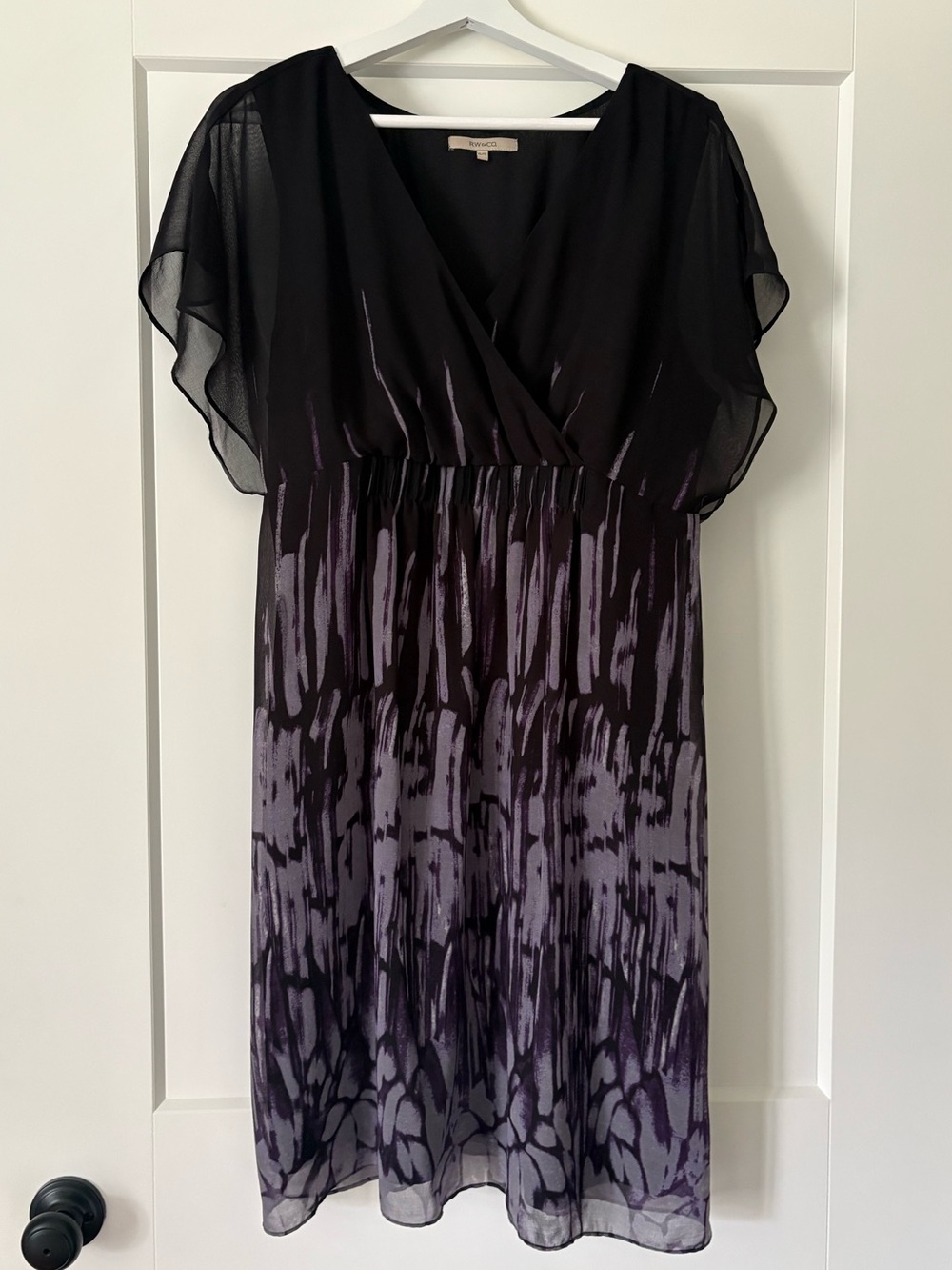 RW&CO. Black and Purple Chiffon Midi Dress
